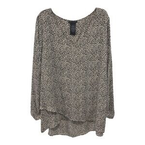 Chelsea & Theodore Top Womens 2X Beige Animal Print Layered Tunic Long‎ Sleeves